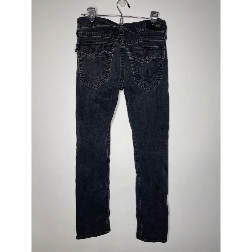 True Religion Ricky Jeans Men 30x31 Black Relaxed Straight Flap Pockets Denim